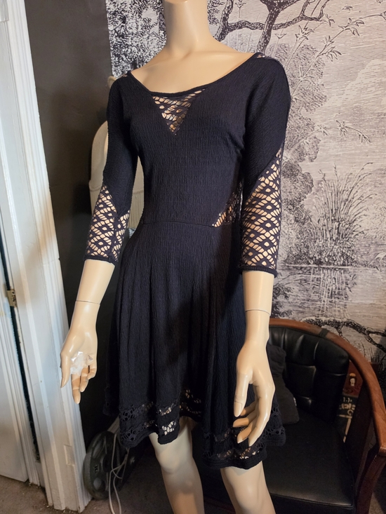 Free People Dresses & Skirts - Free People To The Point Black Lace Inset Fit Flare Mini Dress XS